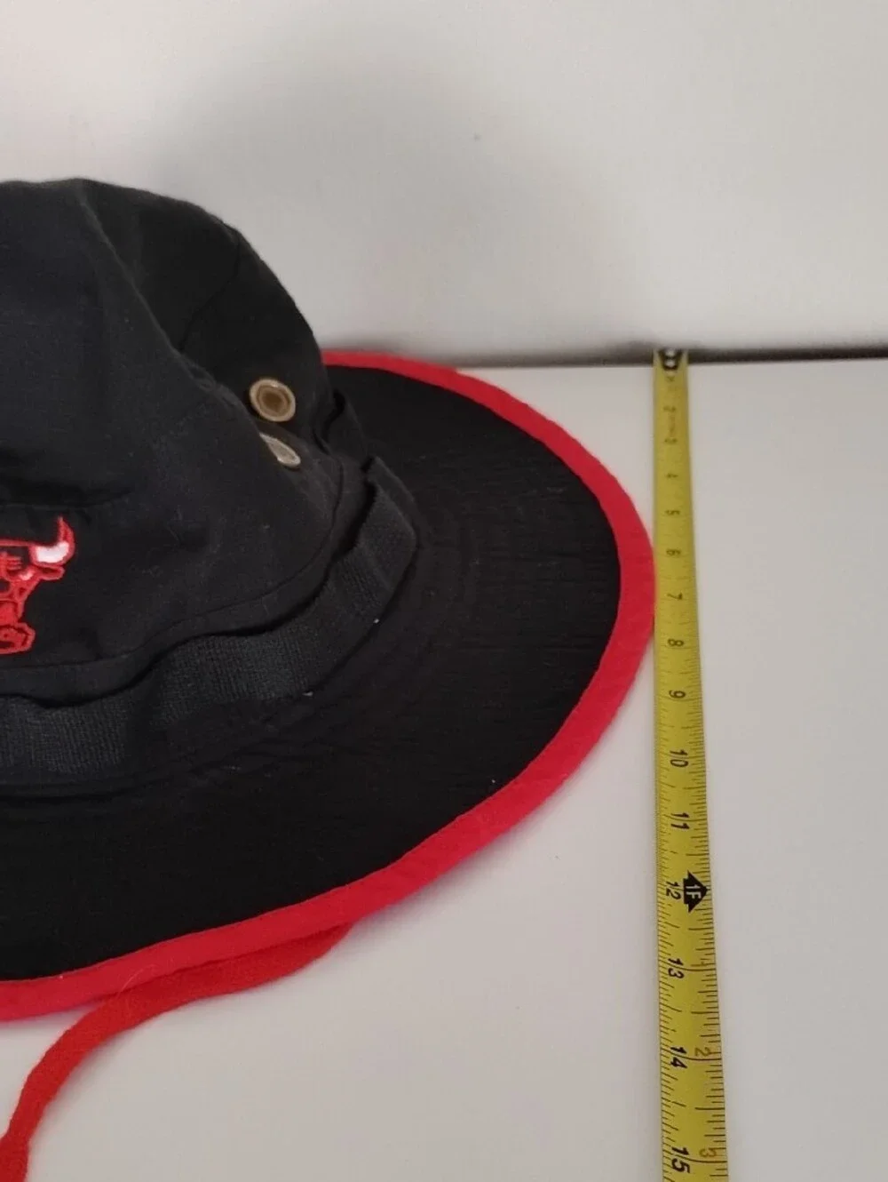 Mitchell & Ness Black and Red Bucket Hat with Team Patch